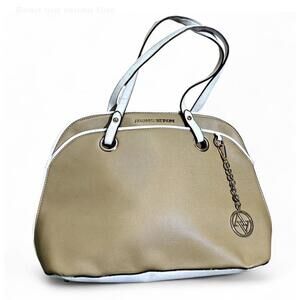 Adrienne Vittadini Beige and White Leather handles Satchel Handbag